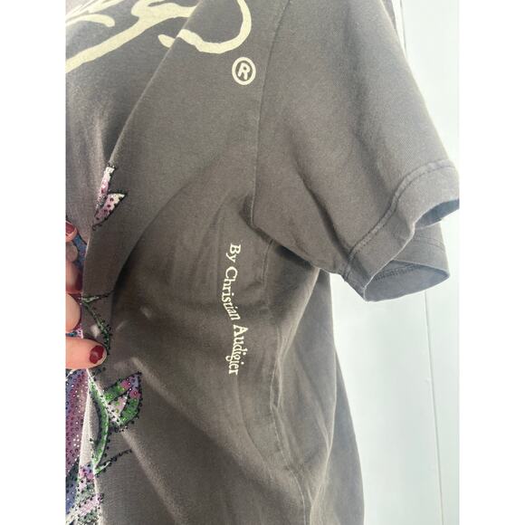 Vintage Ed Hardy Skull & Dagger Shirt Size Large Rhinestone Top - Picture 5 of 9